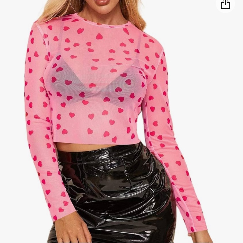 Pink and red heart mesh shirt (crop top)